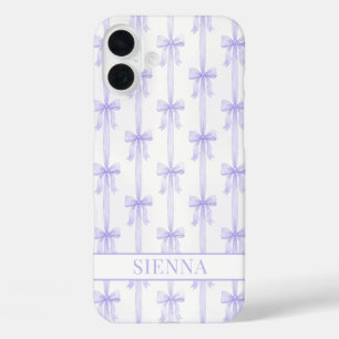Lila Kokette Schleifen gestreifte Monogrammierte iPhone 16 Plus Hülle