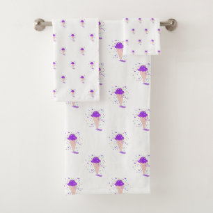 Lila Konfetti-Eiscreme-Würfel-Muster Badhandtuch Set