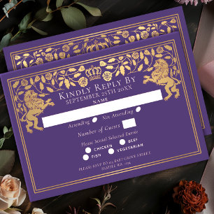 Lila königlicher mittelalterlicher Löwe Hochzeit RSVP Karte