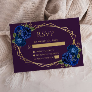 Lila königsblaue florale goldene geometrische Hoch RSVP Karte
