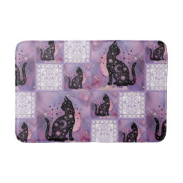 Lila Kosmische Katzen Patchwork Mittlere Größe Badematte