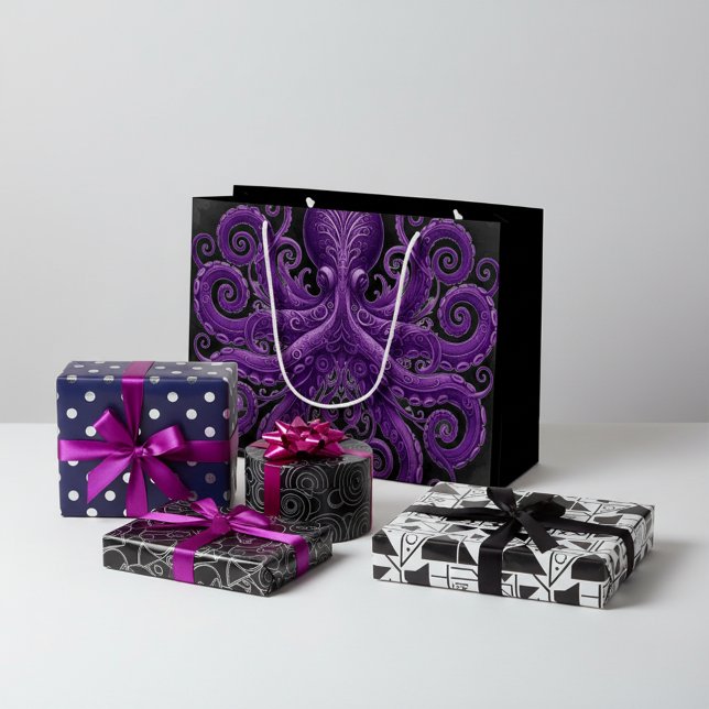 Lila Krake Victorian Steampunk  Große Geschenktüte (Von Creator hochgeladen)