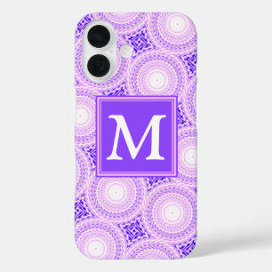 Lila Kreismuster mit Monogramm iPhone 16 Hülle