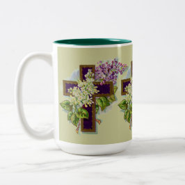 Lila Kreuz mit Blumen Zweifarbige Tasse