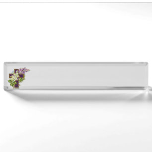 Lila Kreuz und Blumen Namensplakette