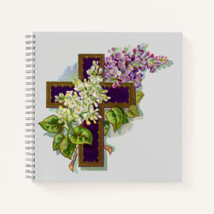 Lila Kreuz und Blumen Notizbuch