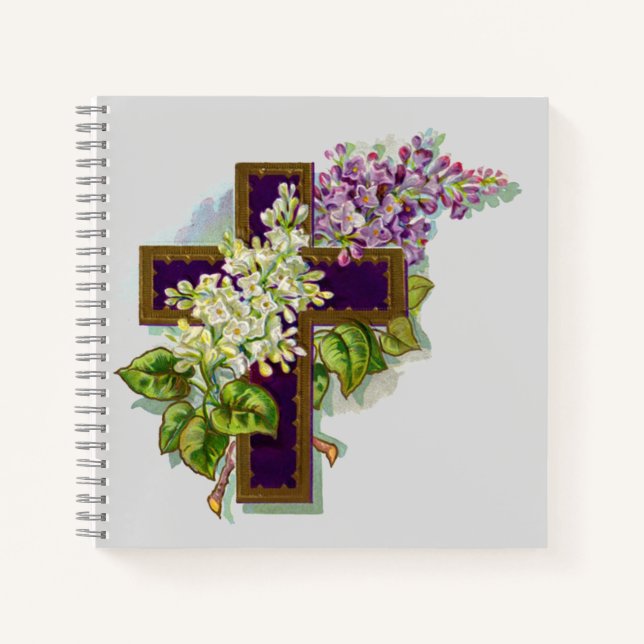 Lila Kreuz und Blumen Notizbuch (Vorderseite)