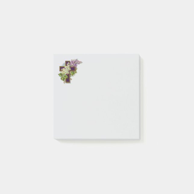 Lila Kreuz und Blumen Post-it Klebezettel (Vorderseite)