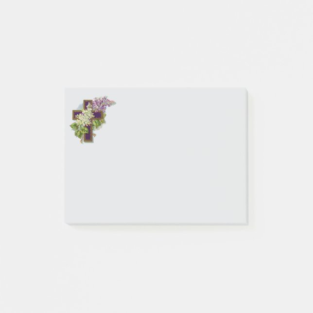 Lila Kreuz und Blumen Post-it Klebezettel (Vorderseite)