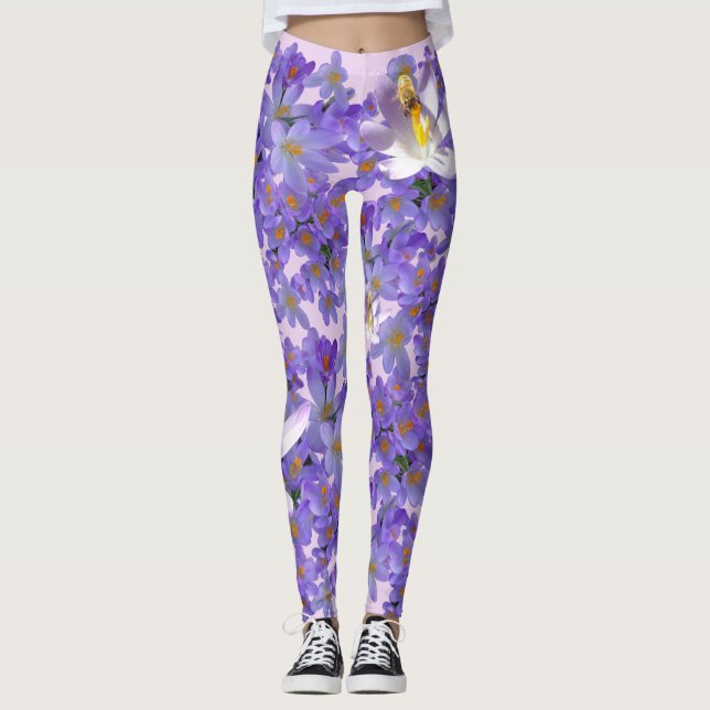Lila Kreuze mit Bienenlebewesen Leggings (Vorderseite)