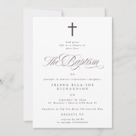 Lila Kreuzkalligrafie Taupe Taufe einladen Einladung