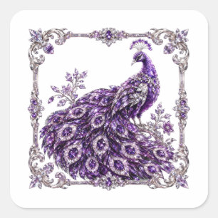 Lila Kristall-Pfau Luxus-Kollektion Quadratischer Aufkleber