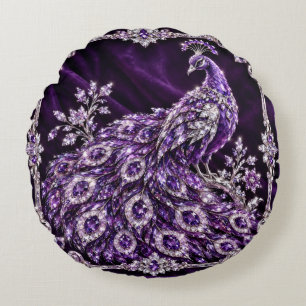 Lila Kristall-Pfau Luxus-Kollektion Rundes Kissen