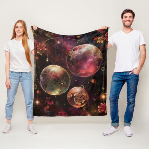 Lila Kristallplanet Galaxie Floral Kosmisch Fleecedecke