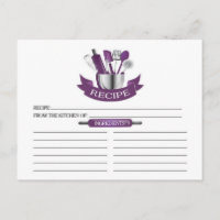Lila Küchengeräte Brautparty Rezept Karten