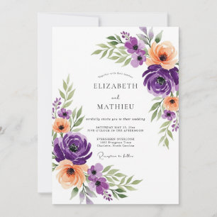 Lila Kunstvolle Botanische Hochzeit Einladung