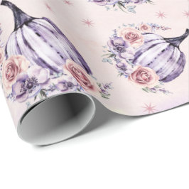 Lila Kürbis niedlicher blumenreicher Herbst Blume Geschenkpapier