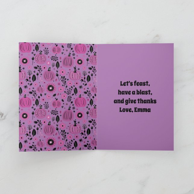 Lila Kürbis und Blume im Herbst personalisiert Einladung (Innenseite)