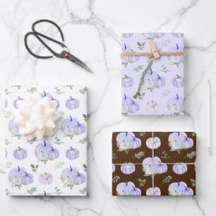 Lila Kürbisse Floral Geschenkpapier Set