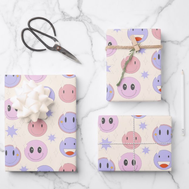 Lila Lächelmuster Geschenkpapier Set (Vorderseite)