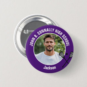 Lila Lacrosse-Spieler-Foto High School Spirit Button