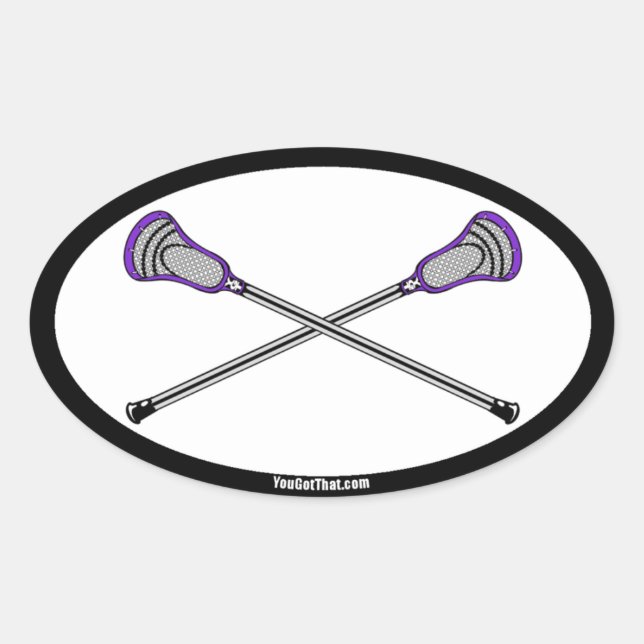 Lila Lacrosse Sticks Ovaler Aufkleber (Vorderseite)