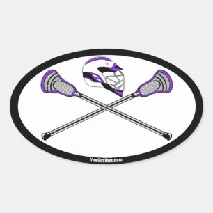 Lila Lacrosse Sticks und Helm Ovaler Aufkleber
