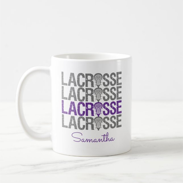 Lila Lacrosse Word Kaffeetasse (Links)