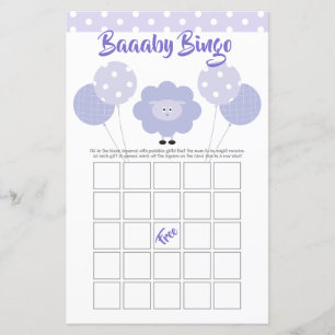 Lila Lamb Baby Dusche Niedlich Sweet Bingo Game Ca