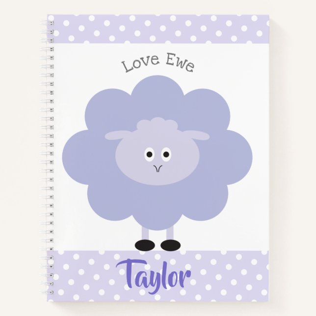 Lila Lamb Liebe Ewe Individuelle Name Script Niedl Notizbuch (Vorderseite)
