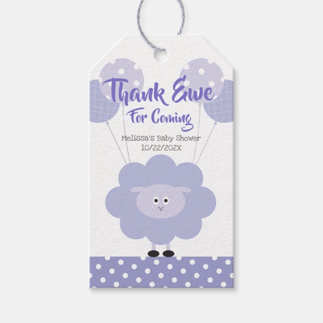 Lila Lamm Danke YouBaby Dusche Modernes Niedliches Geschenkanhänger (Vorderseite)