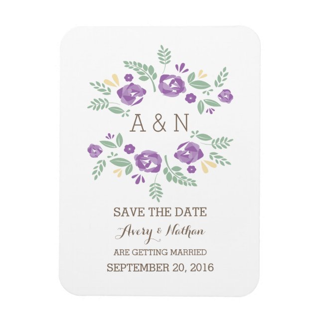 Lila-Land-Floral-Monogramm Save the Date Magnet (Vertikal)