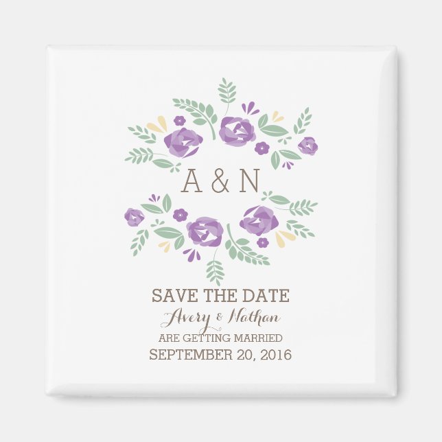 Lila-Land-Floral-Monogramm Save the Date Magnet (Vorne)