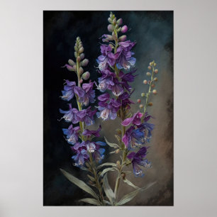 Lila Larkspur Blume Art Print Poster