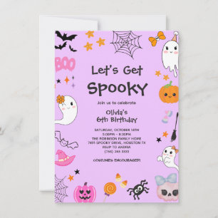 Lila Lass uns Grusel-Halloween 6. Geburtstag Einladung