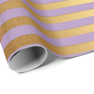 Lila Lavande Pflaumen-Gold Stripes die eleganten Geschenkpapier