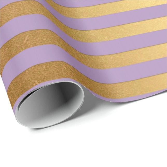 Lila Lavande Plum Gold Streifen Linien Elegant Geschenkpapier (Rolleneckpunkt)