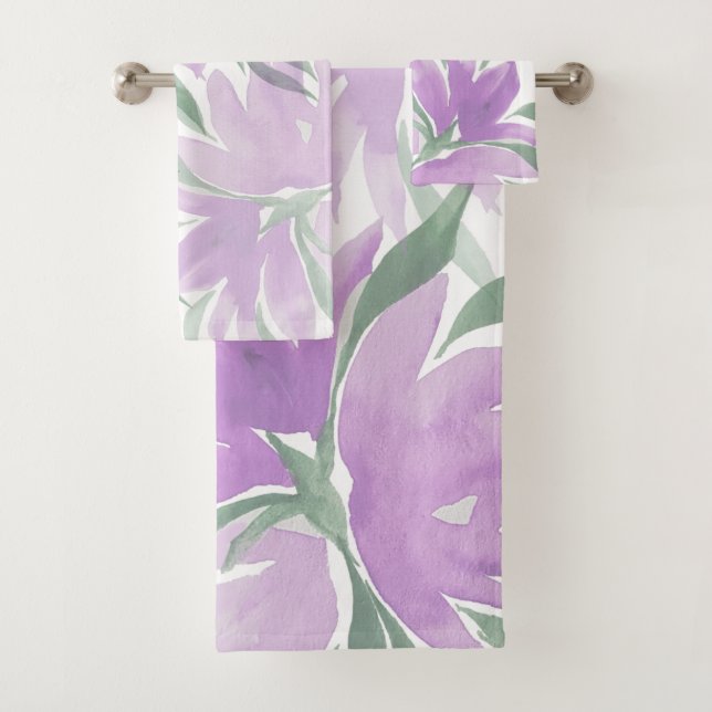 Lila Lavander Watercolor Elegante Badhandtuch Set (Insitu)