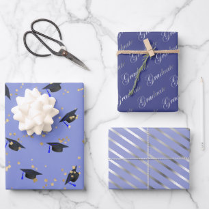 Lila Lavendel-Abschluss-Flachblatt-Set 3 Geschenkpapier Set