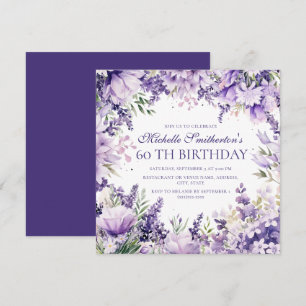Lila Lavendel-Aquarell-Blumen zum 60. Geburtstag Einladung