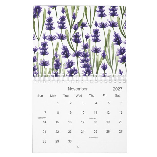 Lila Lavendel-Blume 2026 Kalender (Nov 2027)