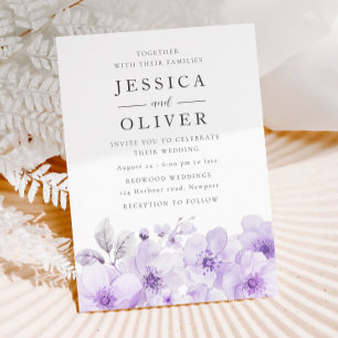 Lila Lavendel Blumen-Aquarell-Hochzeit Einladung