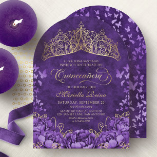 Lila Lavendel Blumen-Diadem Quinceanera Einladung