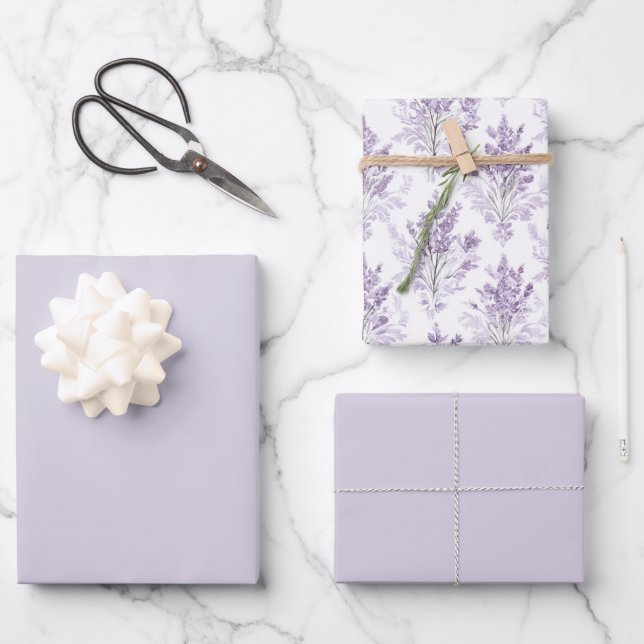 Lila Lavendel-Blumen Geburtstag Geschenkpapier Set (Vorderseite)