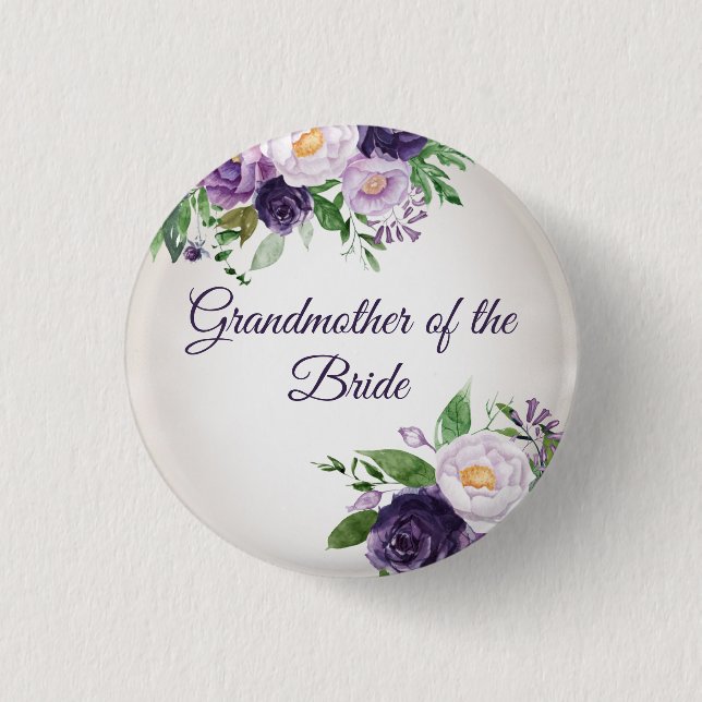 Lila Lavendel Blumen Grün Großmutter Braut Button (Vorderseite)