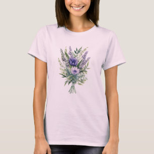 Lila Lavendel-Blumen-Grünpflanzen-Blumenstrauß T-Shirt