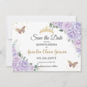 Lila Lavendel Blumen Quinceañera 15 Save-the-Date Mitteilungskarte