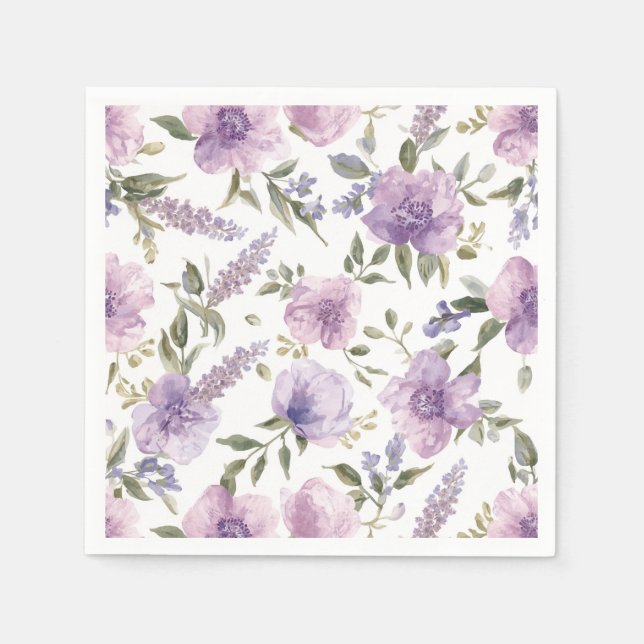 Lila Lavendel Blumen-Wasserfarben-Botanik Serviette (Vorderseite)