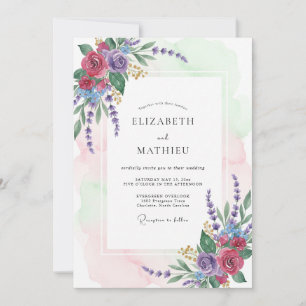 Lila Lavendel Blumenbogen Hochzeit Einladung