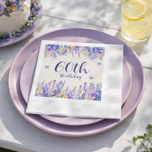 Lila-Lavendel-Blumengarten-Party 60. Geburtstag Serviette (Host a 60th birthday garden party)